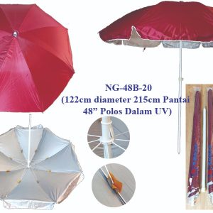 NAGOYA ^ NG-48B-20 ' PAYUNG PANTAI 48" MERAH MAROON UV DALAM SILVER